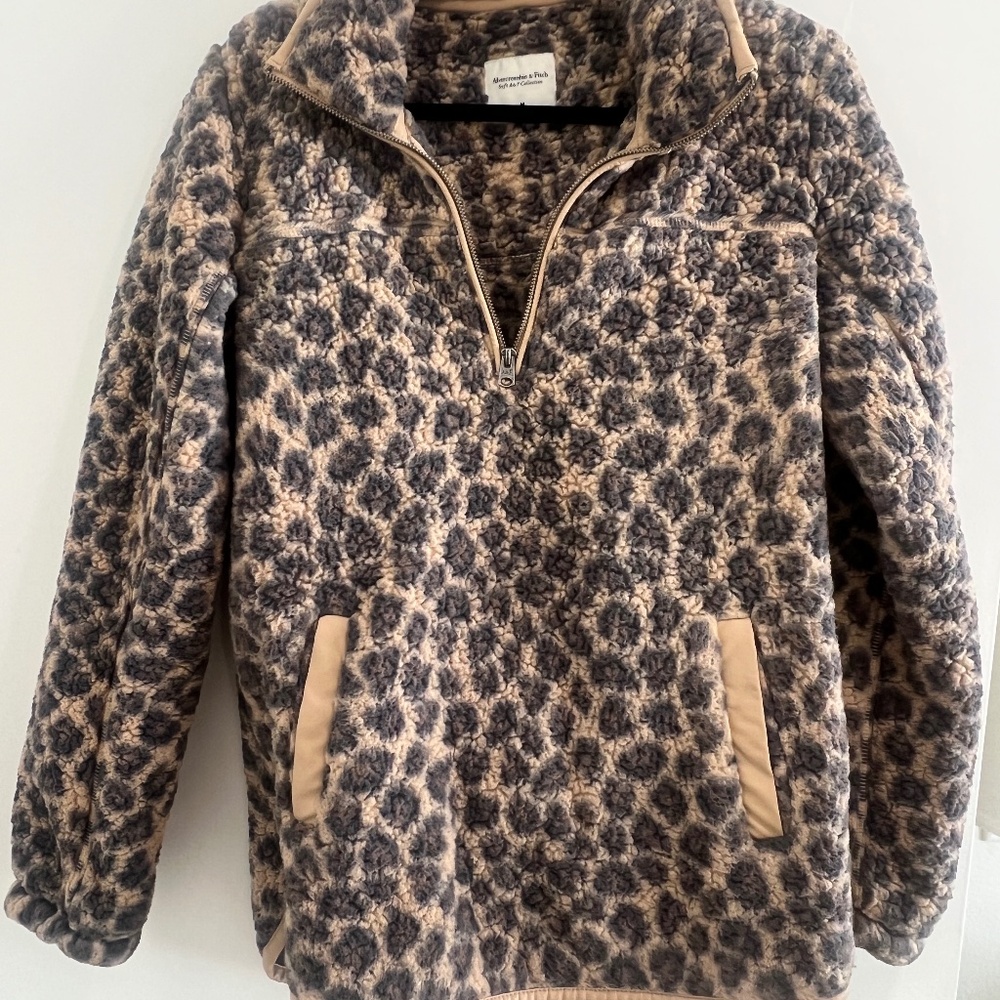 Abercrombie Leopard Fleece Quarter Zip Medium